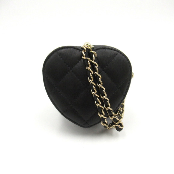 CHANEL mini heart chain Shoulder Bag lambskin sheep leather black - Picture 2 of 10
